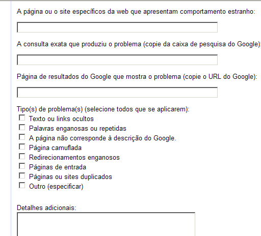 Formulário do Google para denunciar Spam.